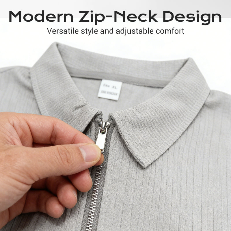 Summer Casual Zip-Neck Shirt & Shorts Set